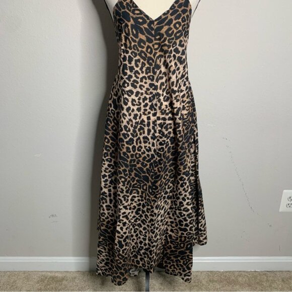 NWT All Saints Lil Leppo Brown Animal Print Asymmetrical Mini Dress - Picture 9 of 17